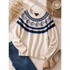 Lane Bryant Fair Isle Sweater Women 1416 Ivory Knit Pullover Nwt Cozy Winter