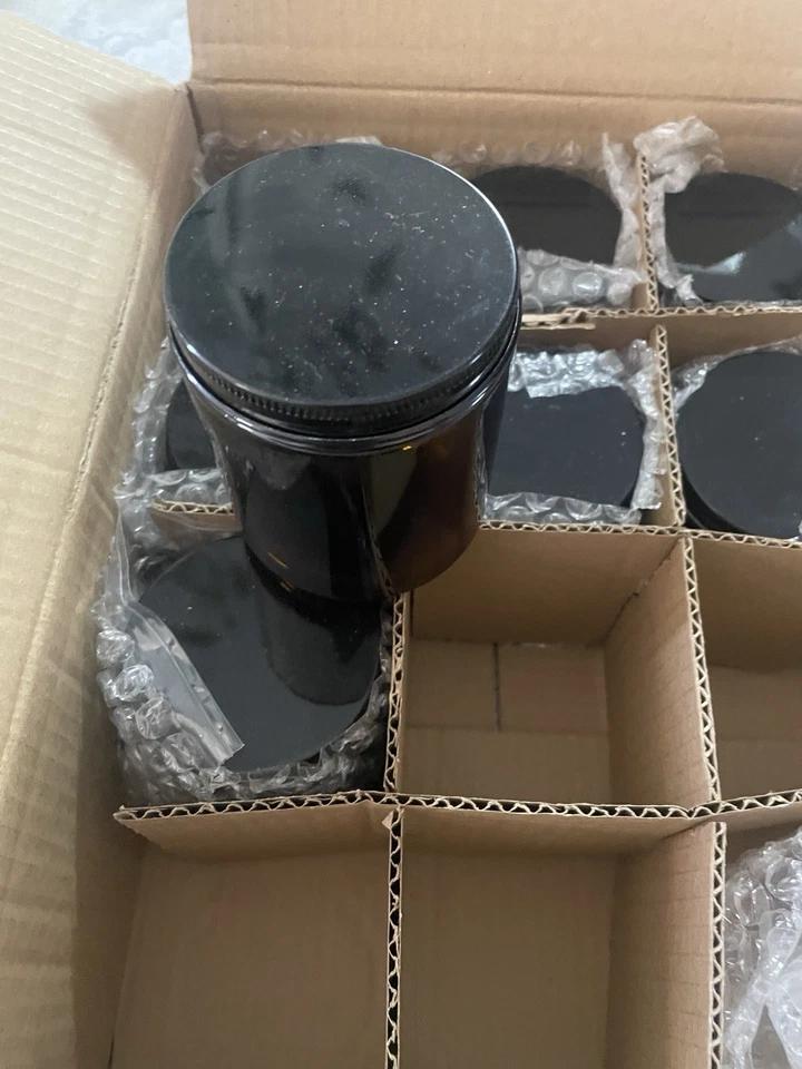8 Pack 8 oz Amber Glass Jars with Black Lids Candle Making Cosmetics New in Box - Image 4 of 4