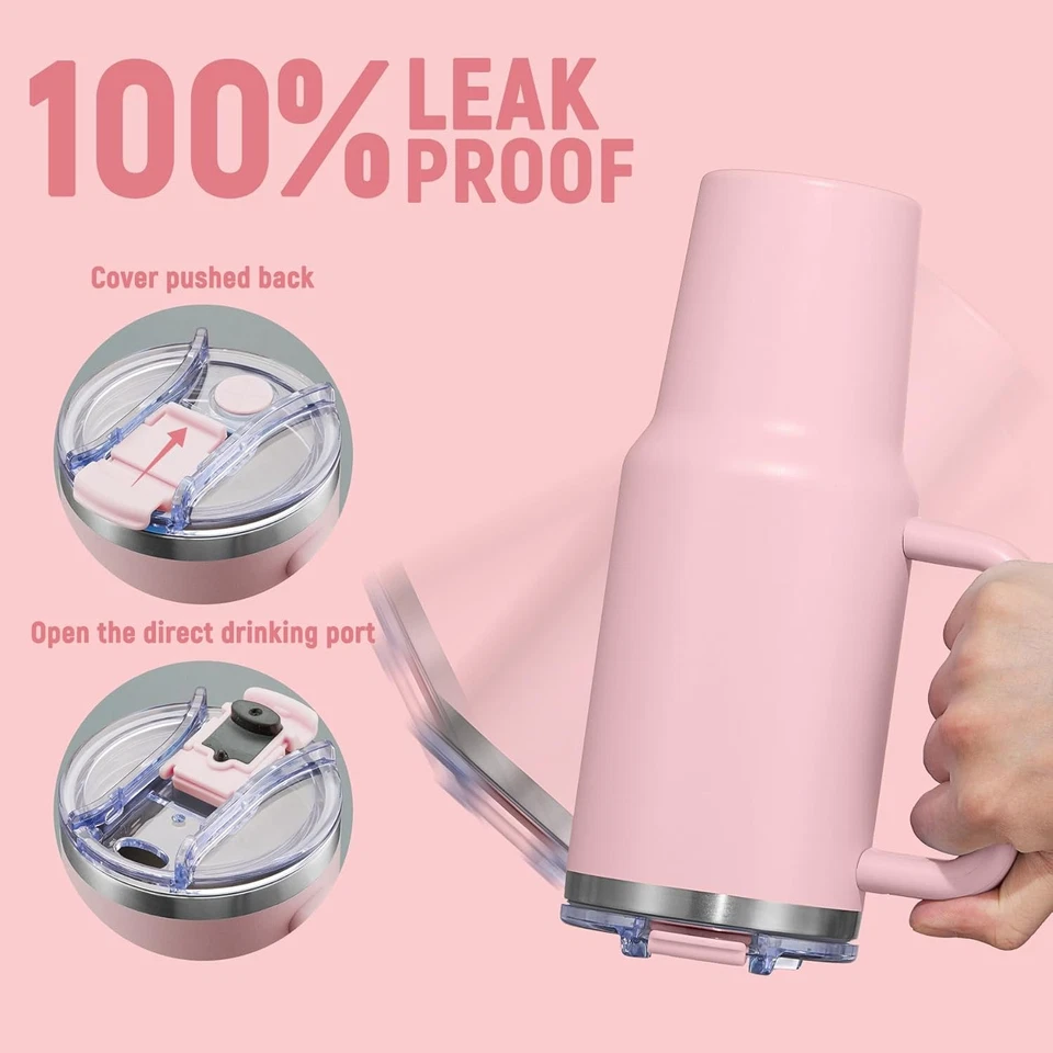 Vaso de 40 oz con mango y tapa de pajita, aislado reutilizable 40 oz, rosa  Foto 4 de 4