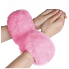 choyaxo Faux Fur Wrist Cuffs White Arm Warmers for Women Party Costumes 1 Pink