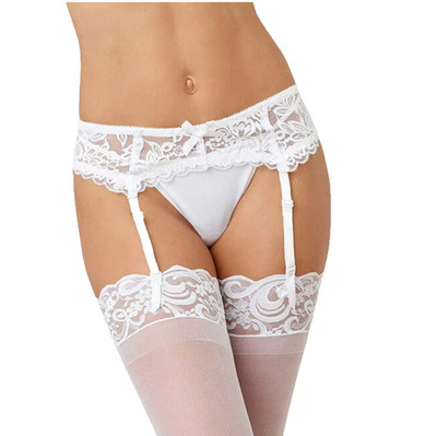 Dreamgirl Strapsgürtel weiß One Size Blumen Stretch Spitze Strumpfgürtel sexy