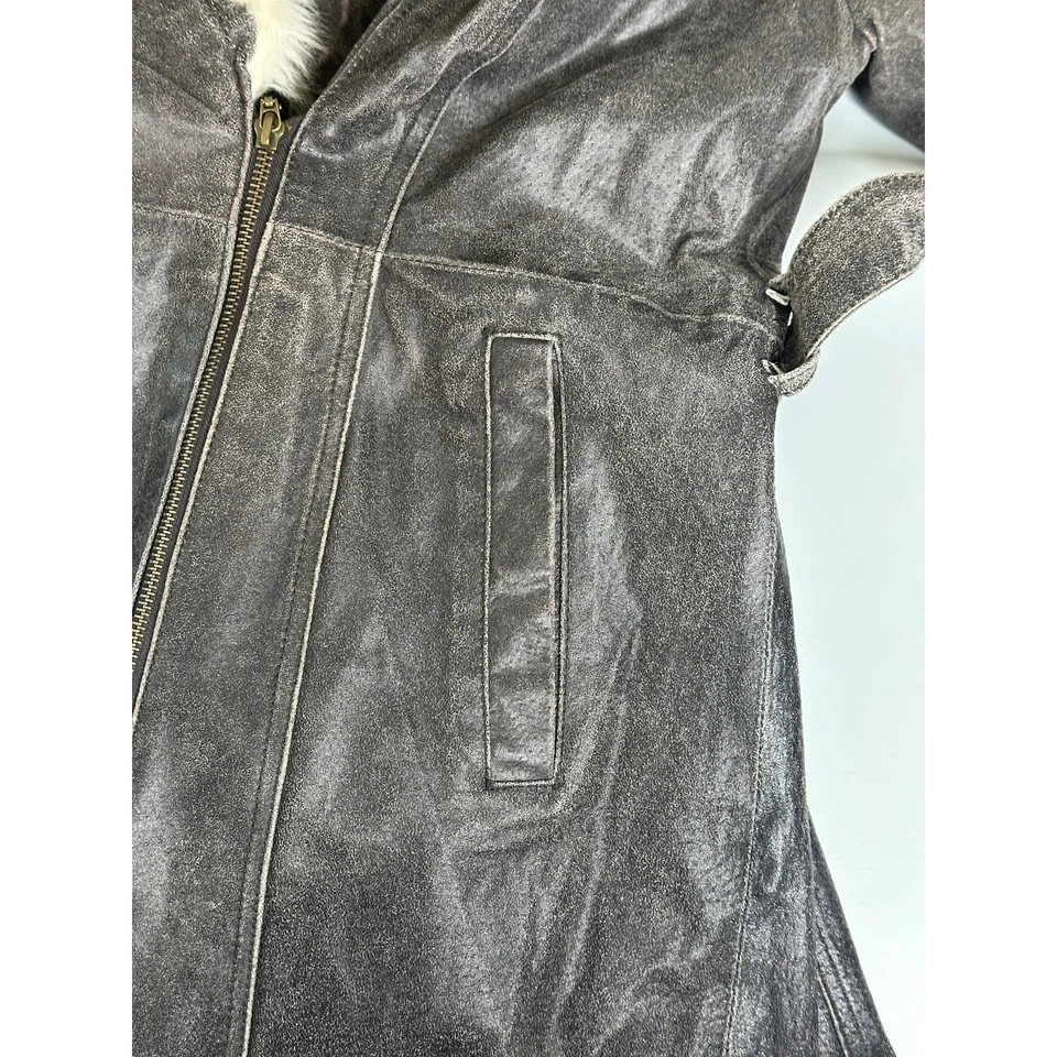 Torrid Penny Lane Suede Faux Fur Trim Coat Gray White Bohemian Indie Winter 1X - Image 4 of 4