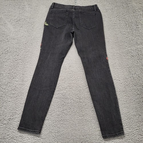 A.N.A Black Embroidered Jeans Women's Size 8 Floral Mid Rise Jeggings Skinny - Picture 3 of 15