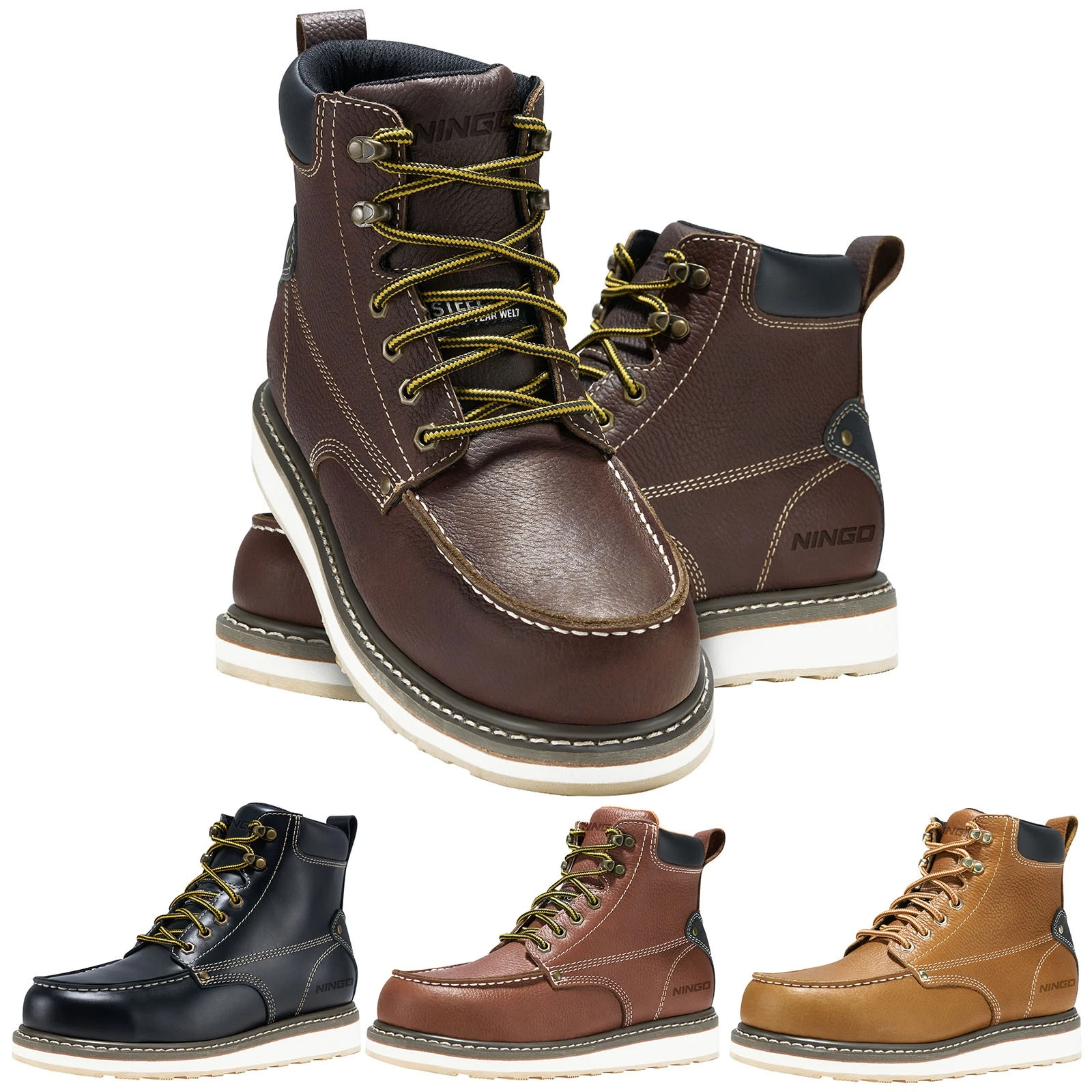 HISEA NINGO Men's Moc Toe Work Boots Steel Toe/Goodyear Welt/Steel Shank/Leather
