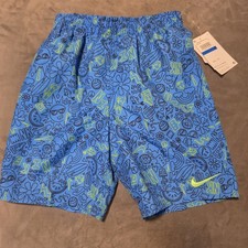 Nike Boys M Blue/Green Graphic Print Swim Shorts Elastic Waist NESSE809