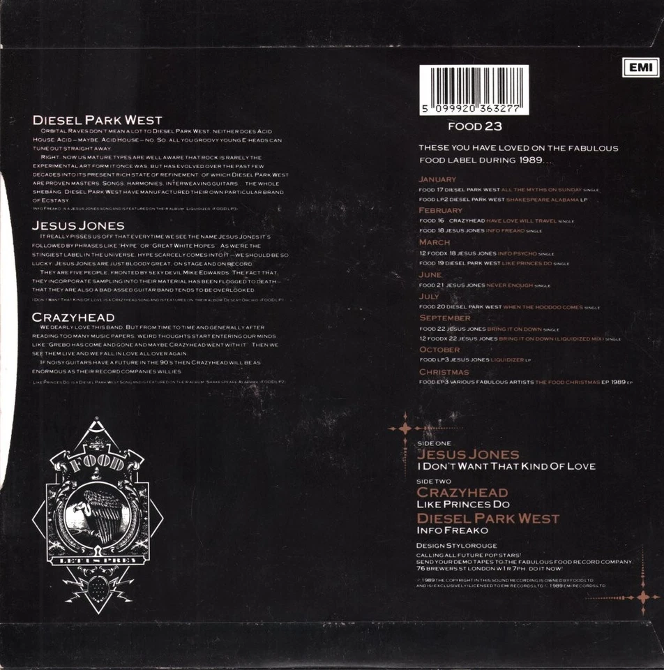 Various Artists Food Christmas EP 1989 7" vinyl UK Food 1989 - pic sleeve has - Image 2 of 3