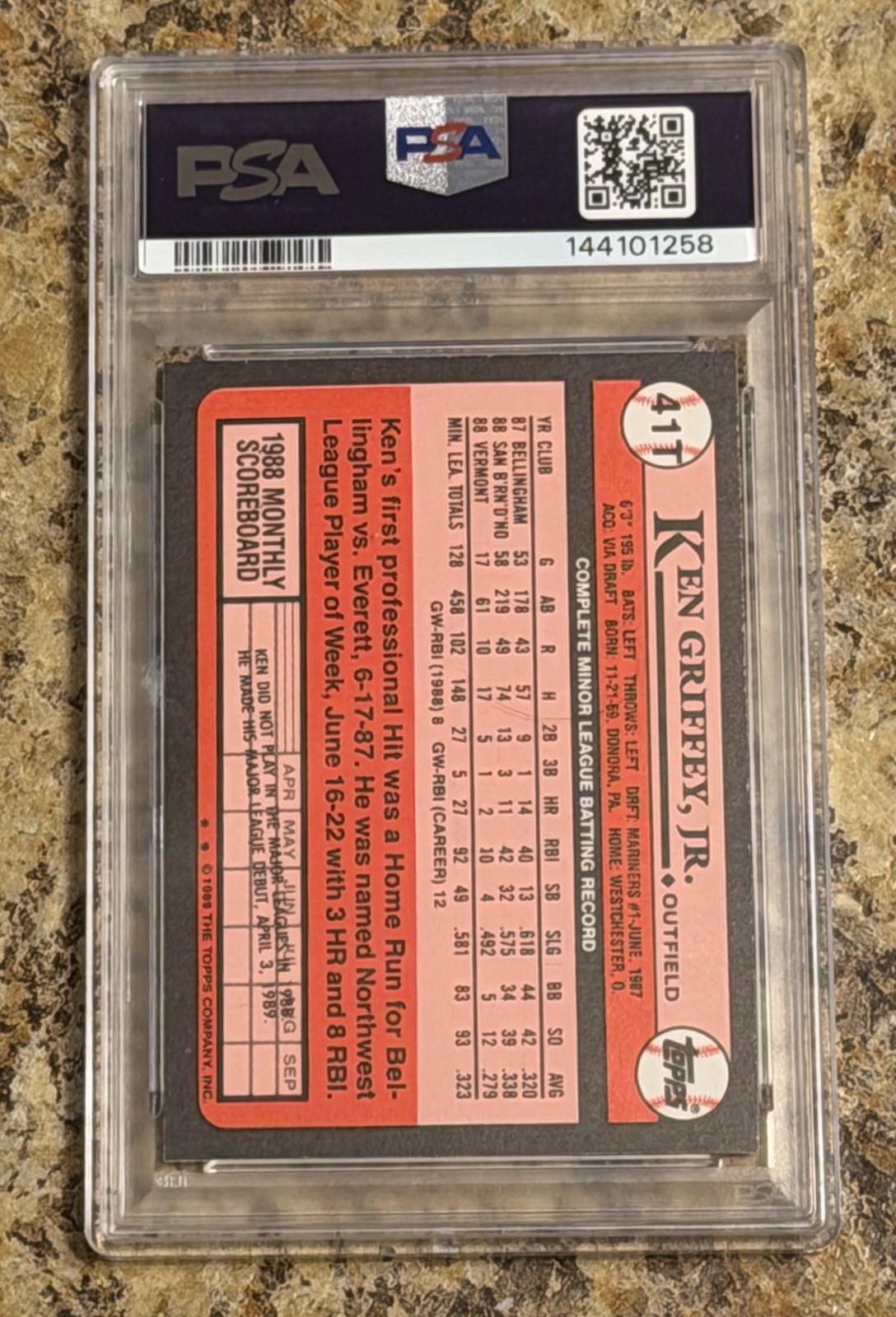 KEN GRIFFEY JR RC 1989 Topps Traded Rookie #41T PSA Authentic Auto 10 Mariners view 2