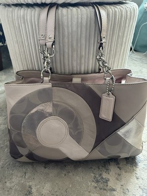 COACH Shoulder Tote Bag F20013 Inlaid Patchwork Fabric & Leather