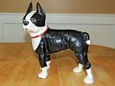 Antique Cast Iron Boston Terrier Doorstop Figure Left Facing Dog Statue Figural