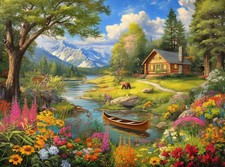 1000 Piece Puzzle Jigsaw For Adults Log Cabin Mountain Refuge Scenic Artwork