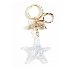 Starfish Keychain Unique Ocean Keycharm Clear Resin Keyring Gift for Nautical...