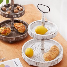 2Tier Cake Stand Cupcake Dessert Serving Tray Wooden Display Shelf Rustic UK