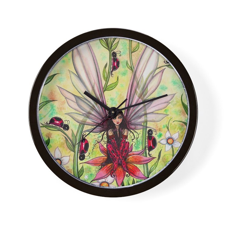 CafePress Ladybug Fairy Fantasy Art Illustration 10" Wall Clock (1532903810)