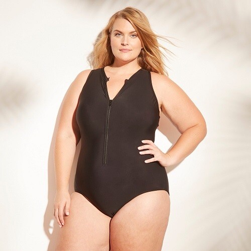 Aqua Green Size High Neck Zip Front One Piece Swimsuit Black For Sale Online Ebay