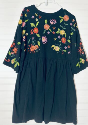 ASOS Women's 6 Oversized Black Embroidered Fluted Sleeve Boho Cotton Dress - Picture 2 of 6