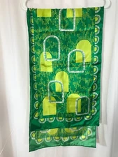 Scarf Japan Green Vtg Rectangle Mid Century Polyester EXC Hand Rolled Edge  Y13