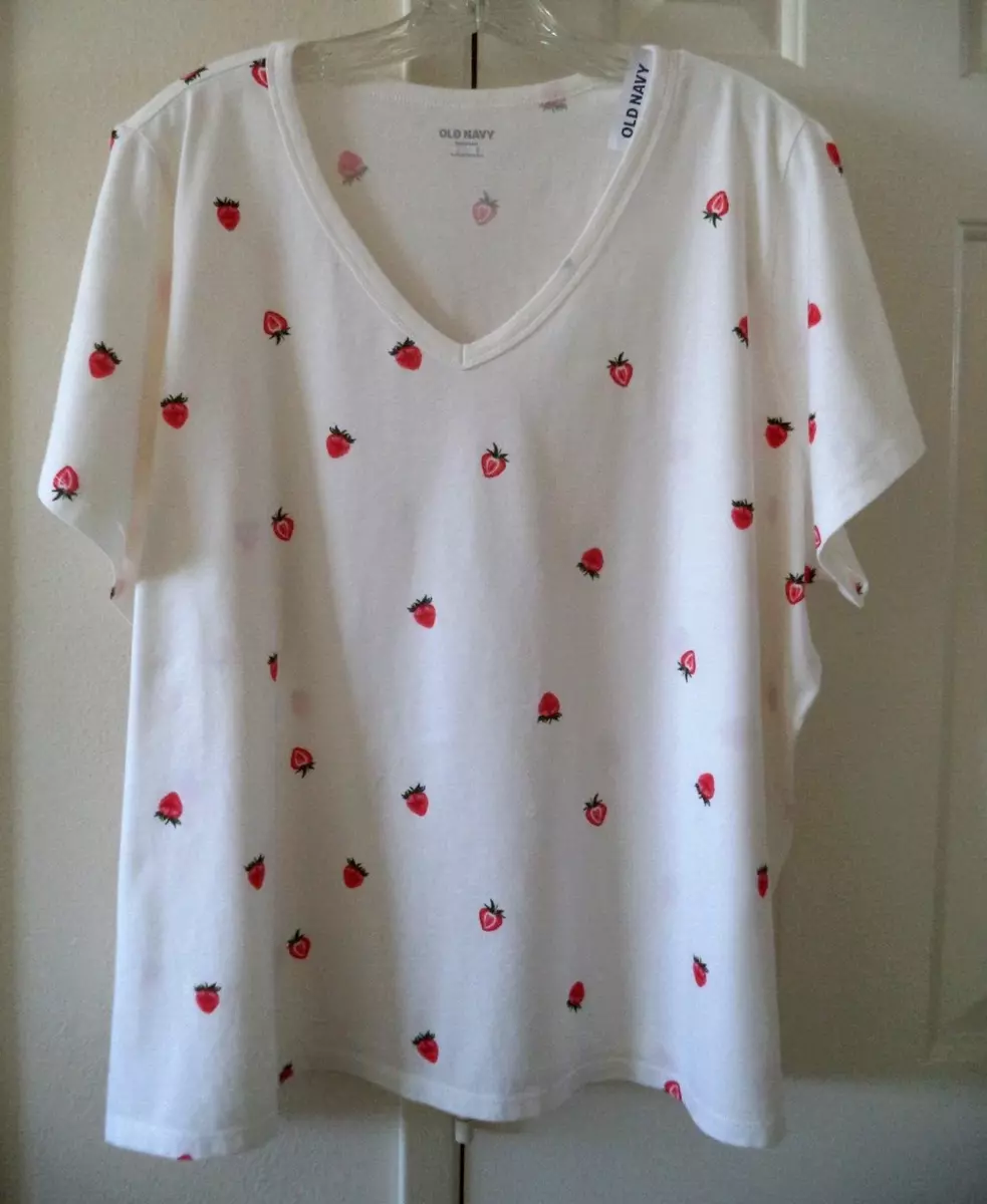 Fresh Fruity Old Navy Strawberry Print Cotton Jersey V Neck T