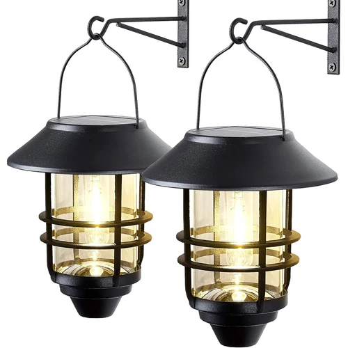 2 Pack Solar Lantern Wall Lights Fixtures Solar Powered Porch Light Heavy Glass 