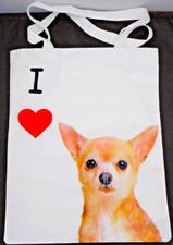 Dog Tote Bag White w/ I Heart/Love Chihuahua Soft Canvas Pocket Snap 17x14.5 1
