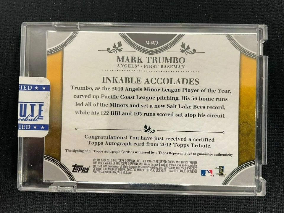 MARK TRUMBO 2012 TOPPS TRIBUTE BASEBALL GOLD ON-CARD AUTO /15 - ANGELS - *7884 - Image 2 of 2