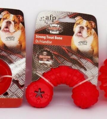 AFP Dog or Puppy Toy Durable Tough treat Bone Mighty Red Bulldog Puppy  Packs UK