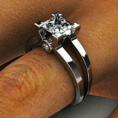 Lab-Created Princess Cut 3.10 Ct Diamond Engagement Ring 925 Sterling ...