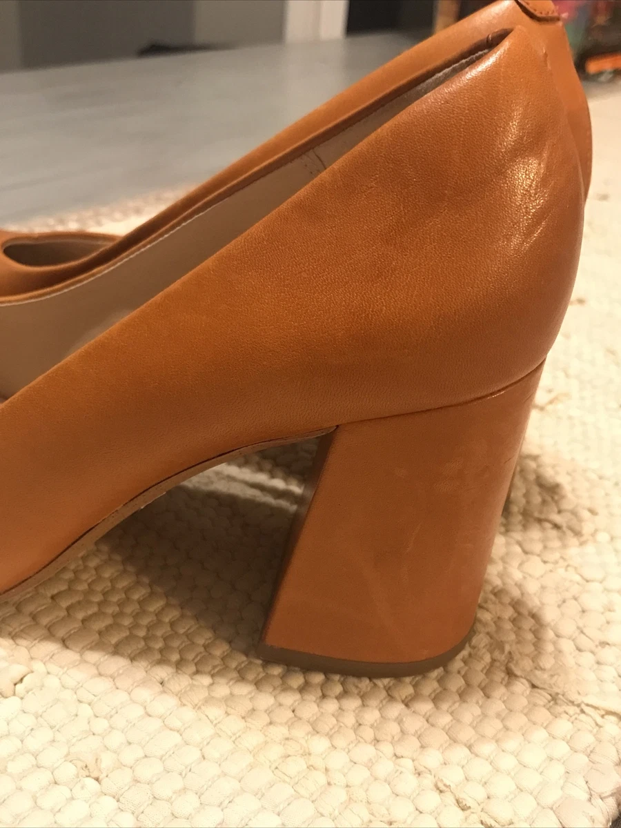 Burnt orange block shop heel shoes
