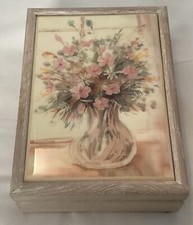 Kimberly Enterprises Trinket/Jewelry Box Beautiful Floral Ceramic Tile Signed