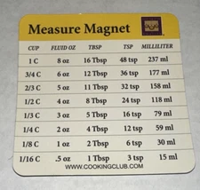 Cooking Club Vintage Magnet Chart NOS 3.5x3.5 Conversion Kitchen Recipe Tool
