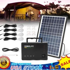 Solar Panel Power Generator Kit | Portable Battery Pack Power Station w/ 4 Bulbs