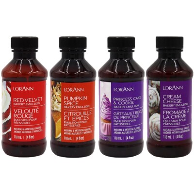 Lorann Oils Bakery Emulsion Bundle:Red Velvet Princess Cake Cream Cheese Pumpkin