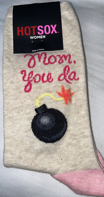 Hot Sox Unisex Mom, You Da Bomb Tan Crew Socks One Pair Fits Sizes 9-11 NWT