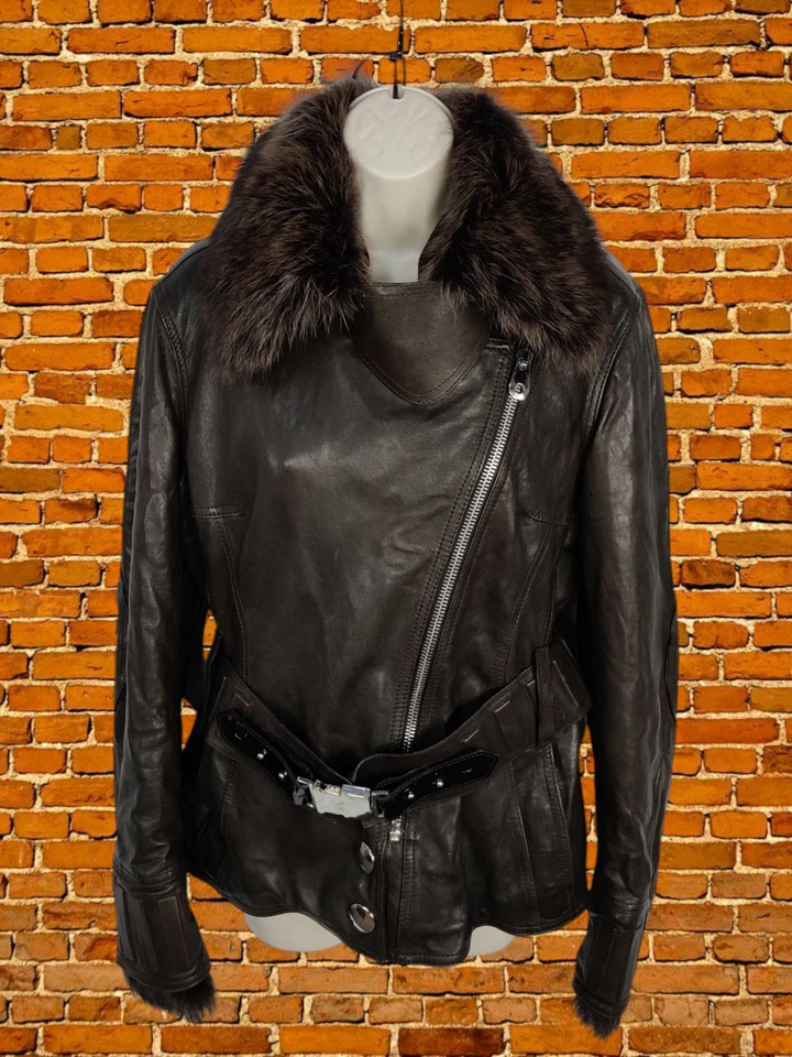 SEM VERA PELLE MOCHA BIKER JACKET COAT SIZE UK 10 LEATHER WOMENS BUCKLE BELT - Image 4 of 4
