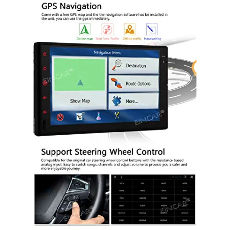 Octa Core Android 10.0 32GB 7" Double 2DIN Car GPS Navigation Stereo Radio Cam - Image 4 of 4