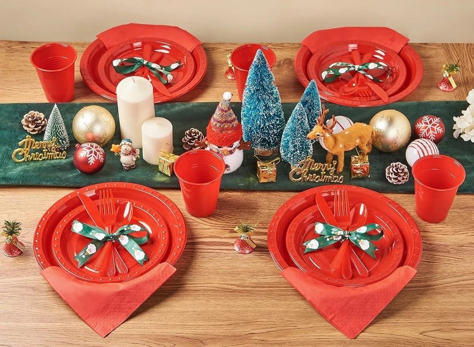 Juego de vajilla de plástico rojo 175 piezas Foto 4 de 4