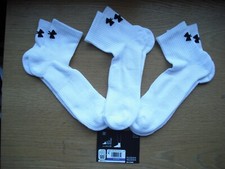 Mens NWT UNDER ARMOUR 3" Quarter Ankle Socks 3prs White Cushioned Sz:L 9-13 