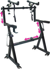 Dual Piano Keyboard Stand W/ Wheels and 2Nd Tier - Rolling Z Style Adjustable, P