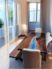 Made To Order Blue Epoxy Resin Dining Table Top Handmade Kitchen Slab Furniture