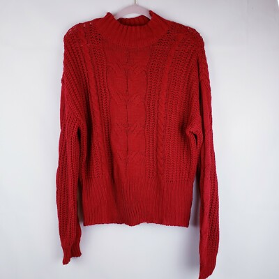 American Rag Womens Cable Knit Round Neck Sweater Pullover Red Size XL
