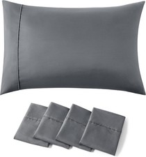 Queen Pillow Cases Set of 4 - Dark Grey Brushed Microfiber Pillowcases 4 Pack,