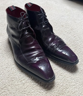 Good Condition - Jeffrey West men's deep purple leather boots Size UK 8.5/US 9.5