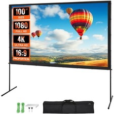 100" Projector Screen w/ Stand, 16:9 4K HD, Portable Outdoor Movie Screen