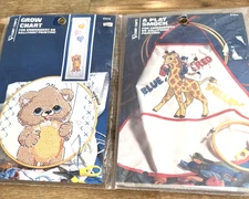 2 Vtg Vogart Crafts Embroidery Kits Child’s Grow Chart & Play Smock 8746A NIP