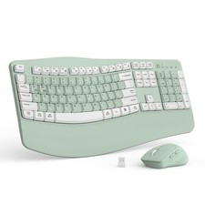 Wireless Keyboard and Mouse Combo,2.4G Full Size Wave Keys Ergonomic Keyboard wi
