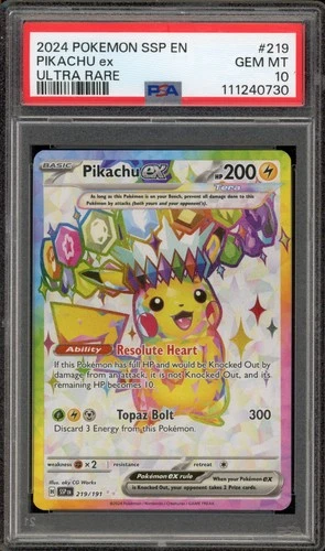 Pokemon Pikachu ex Surging Sparks Ultra Rare #219 PSA 10 Gem Mint