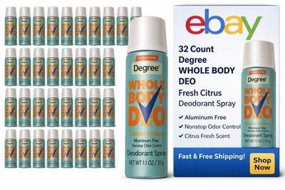32 Ct Degree Whole Body Deo Spray Fresh Citrus 1.1 Oz Aluminum Free New Bulk Lot