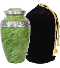 Green & Silver Cremation Burial Handcraft Memorial Urn for Human Ashes (11 x 7")
