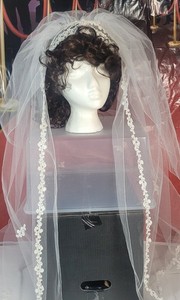 Vintage Long Wedding Veil- Juliette Cap - Beads/Lace - Two Tier - Tulle