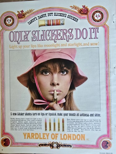 1966 Yardley of London Slickers Lipsticks Jean Shrimpton Vintage Ad