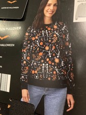 Halloween Sweatshirt, Women  s Black Fall Skeleton/Pumpkin Pullover NWT